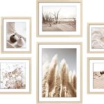 ArtbyHannah Gallery Wall Frame Set, 8 Pack Picture Frames Collage Wall Decor with Neutral Pampas Grass Art for Living Room, Assorted Size Including 11"x14", 8"x10", 5"x7"(Beige Frame)