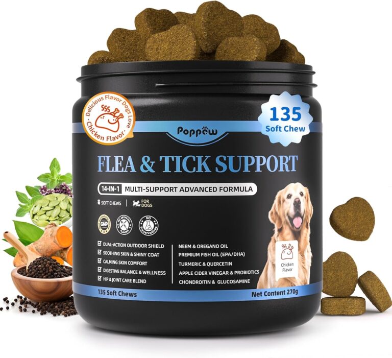 Dog Flea and Tick Treatment Chewable, 5-in-1 Natural Flea and Tick Prevention Chews, Dog Oral Flea and Tick Support Supplement, for All Breeds and Ages, Chicken Flavor, 135 Count