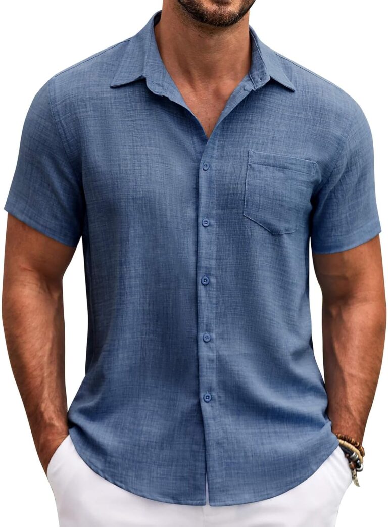 COOFANDY Mens Button Down Short Sleeve Shirt Casual Shirts Summer Beach Textured Shirts with Pocket