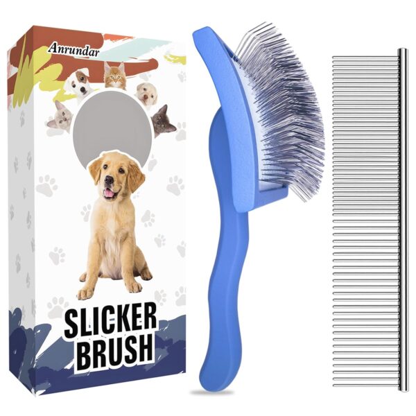 Dog Slicker Brush for Golden Doodle Grooming Kit - Dematting Brushes for Goldendoodles, Labradoodles, Poodles - Pet Hair Brush for Medium & Long Haired Dogs - Large (Blue)
