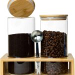 Glass Coffee Containers With Shelf - Coffee Bar Organizer And Accessories, Coffee Jars With Spoon, 2x 49oz Airtight Sealed Coffee Canister For Coffee Bean, Ground Coffee, Nuts