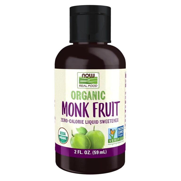 NOW Foods, Certified Organic Monk Fruit Liquid, Zero-Calorie Liquid Sweetener, Non-GMO, Low Glycemic Impact, 2-Ounce