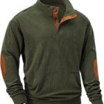JMIERR Mens Corduroy Sweatshirt Casual Stand Collar Quarter Fall Metal Button Pullover Sweaters Long Sleeve with Pockets