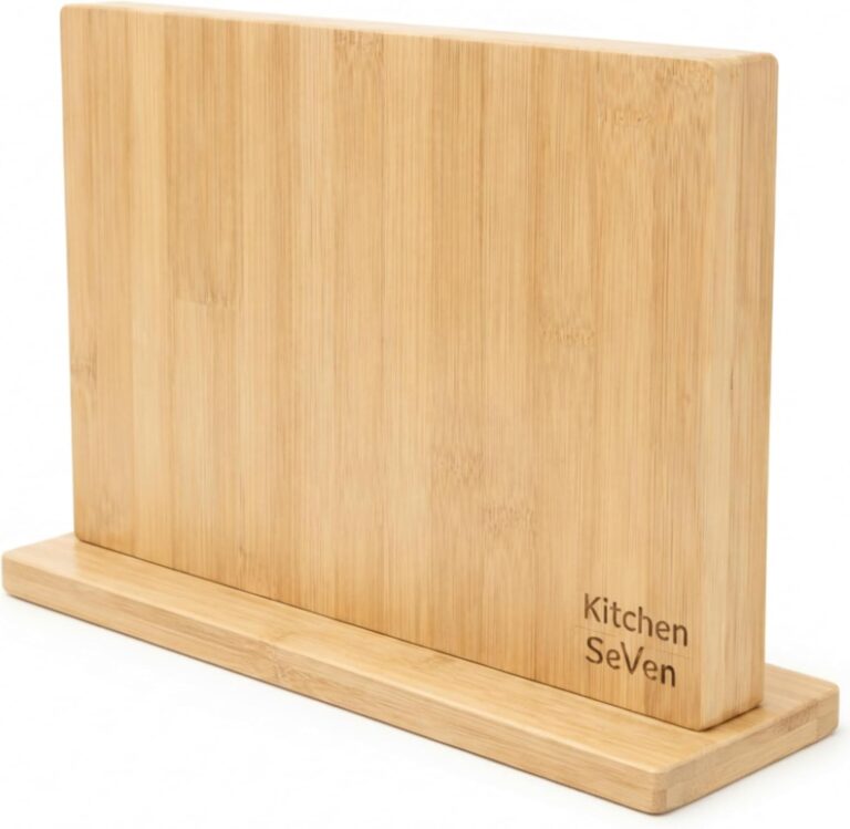 Magnetic Knife Block with 18 COREVA Magnetic Plates  Double Sided Bamboo Knife Holder, Engineered Full-Surface Magnetic System for All Knives & Scissors, Countertop Storage Organizer