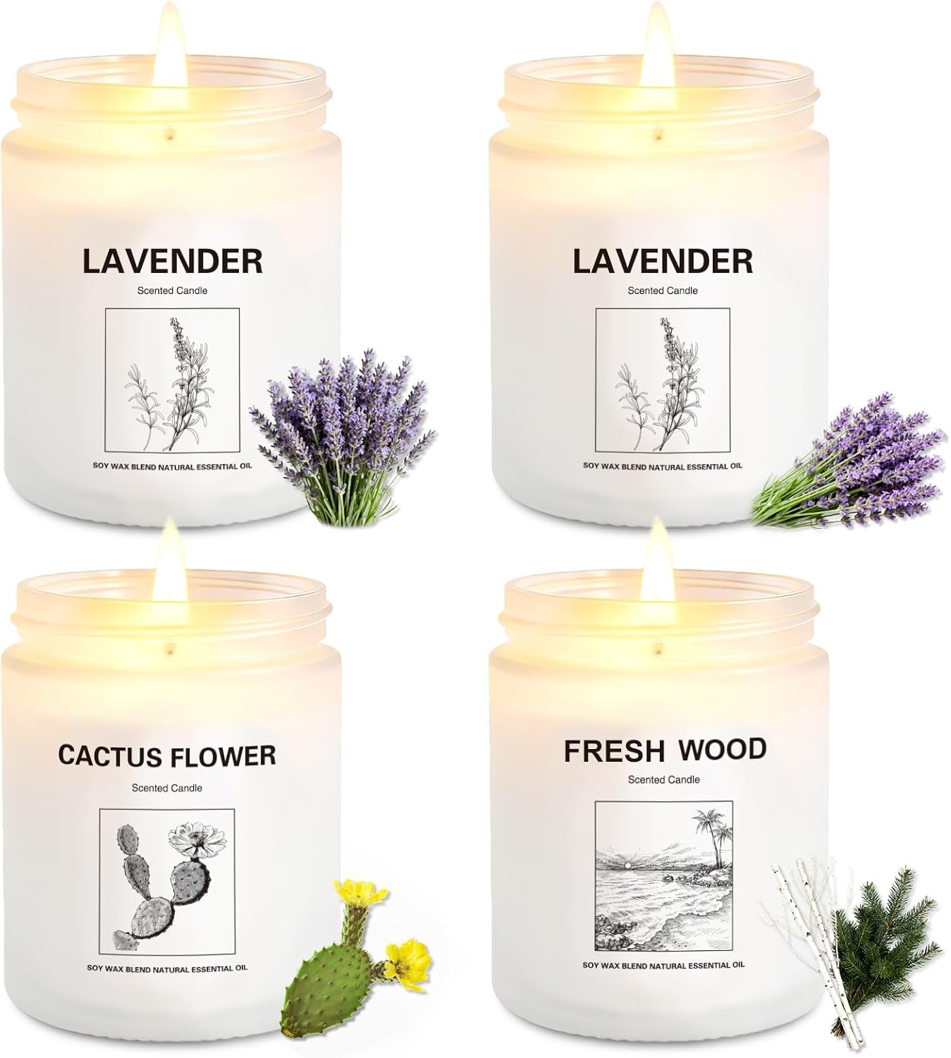 4 Pack Soy Wax Candle Gift Set Long Lasting Aromatherapy Candles for Home, Lavender, Cactus Flower & Wood Scents, Natural Relaxing Spa Candles for Women 4 Pack Soy Wax Candle Gift Set Long Lasting Aromatherapy Candles for Home, Lavender, Cactus Flower & Wood Scents, Natural Relaxing Spa Candles for Women