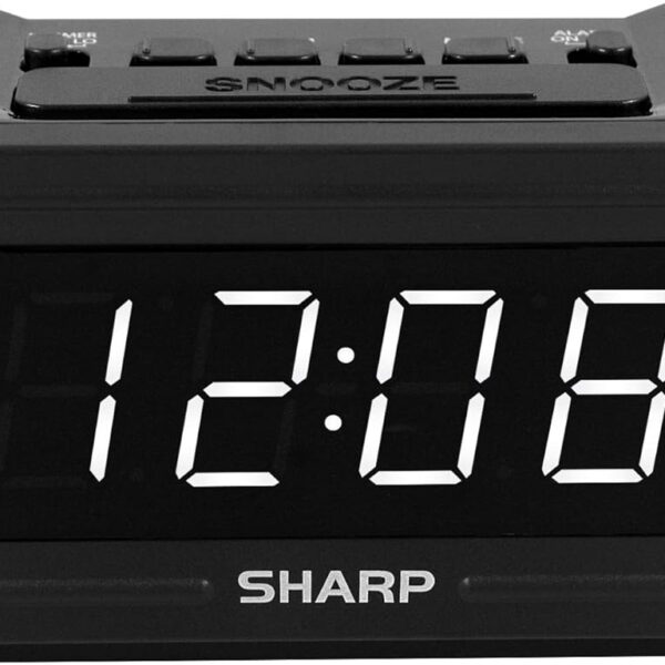 Sharp Digital Alarm with AccuSet - Automatic Smart Clock, Never Needs Setting (Midnight Black-White LED)