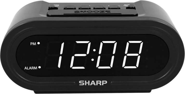 Sharp Digital Alarm with AccuSet - Automatic Smart Clock, Never Needs Setting (Midnight Black-White LED)