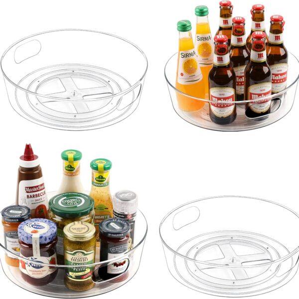 GUZON 4 Pack Lazy Susan Organizer for Cabinet, Upgraded 11.5" Clear Turntable Organizer with Handles and Raised Edge, Pantry Organizers and Storage for Kitchen, Refrigerator, Bathroom, Table