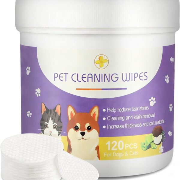 Dog Eye Wipes, 120 Count Cat Eyes Cleaning Wipes Gentle Pet Tear Stain Remover, Hypoallergenic Puppy Dogs Eye Wash Cleaner for Debris Discharge Mucus, Vet Recommended Aloe Chamomile Pets Wipe Pads