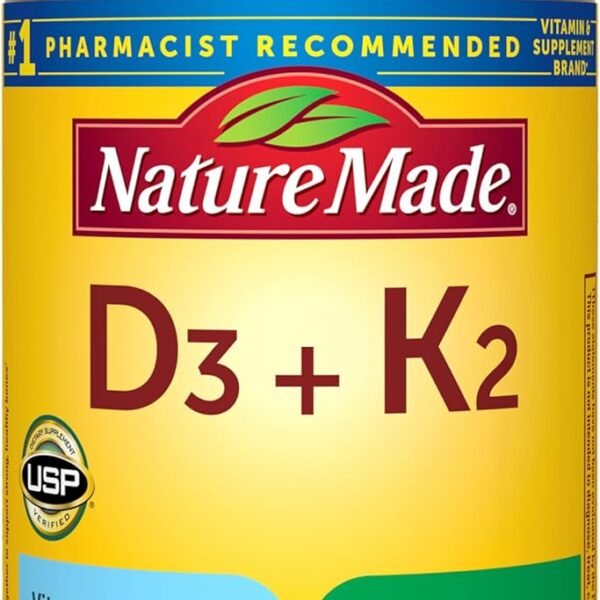 Nature Made Vitamin D3 K2 Supplement, 5000 IU (125 mcg) Vitamin D for Bone, Teeth, Muscle and Immune Support, 30 D3 and K2 Softgels, 30 Day Supply