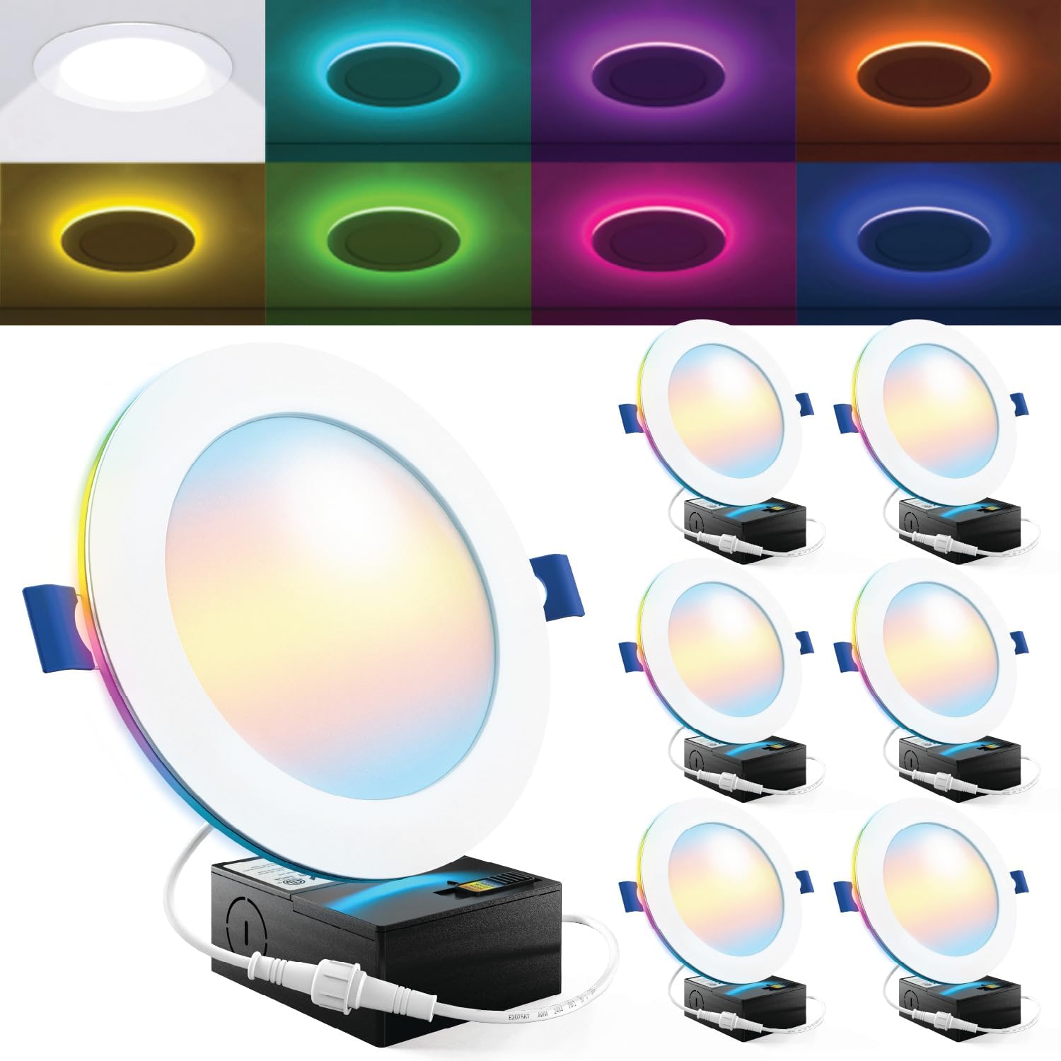 Sunco 6 Pack 6 Inch Smart Ultra Thin LED Recessed Ceiling Lights with Night Light, Tunable CCT 2700K to 6000K, Dimmable, 15W, Smooth Trim, Canless with Junction Box Sunco 6 Pack 6 Inch Smart Ultra Thin LED Recessed Ceiling Lights with Night Light, Tunable CCT 2700K to 6000K, Dimmable, 15W, Smooth Trim, Canless with Junction Box