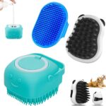 Comotech 3-in-1 Dog Grooming Brush | Adjustable Handle Shampoo Brush & Scrubber for Short & Long Haired Dogs & Cats (Blue Blue White)