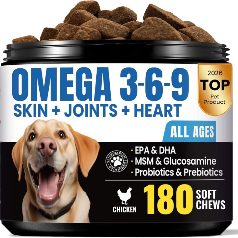 Omega 3 for Dogs  Salmon Oil for Dogs Skin & Coat Health, Fish Oil Supplement for Dog Shedding, Itch & Hot Spot Relief, Allergy Chews with EPA & DHA Fatty Acids for Skin & Joint Support - 180 Ct