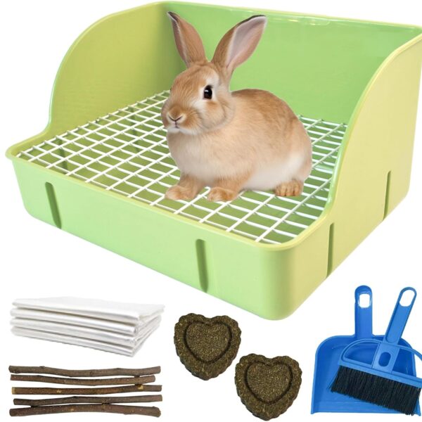 Guinea Pig Litter Box,Bunny Plastic Square Cage Toilet with Grate Rabbits Corner Litter Bedding Small Animal Pet Toilet Box Potty Trainer Pet Pan for Guinea Pig Ferret Chinchilla(Green)