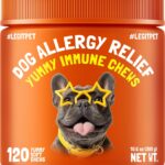 Allergy Relief Chews for Dogs & Immune & Digestive Supplement with Wild Salmon Oil Kelp Colostrum Turmeric Probiotics & Bee Pollen for Seasonal Allergies Anti Itch, Skin Hot Spots 120 Soft Treats