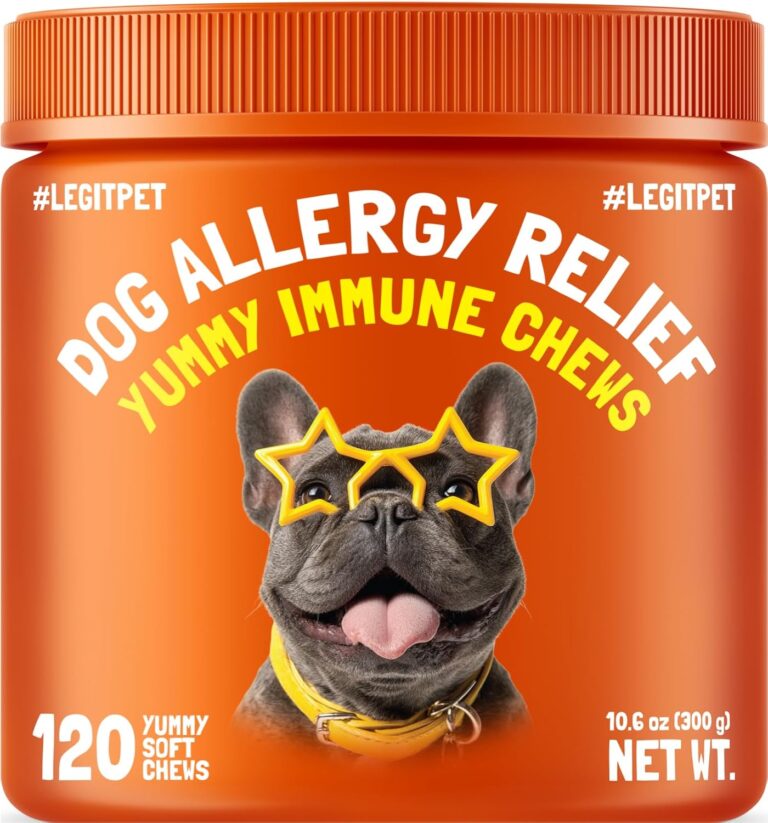 Allergy Relief Chews for Dogs & Immune & Digestive Supplement with Wild Salmon Oil Kelp Colostrum Turmeric Probiotics & Bee Pollen for Seasonal Allergies Anti Itch, Skin Hot Spots 120 Soft Treats