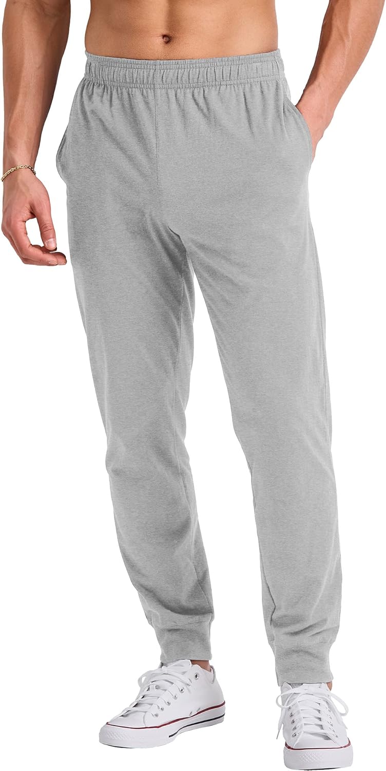 Hanes Men's Cotton Jersey Jogger, Knit Sweatpants with Pockets, Jogger, Cinched Cuff and Straight Leg
