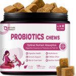 NATURE TARGET Probiotics for Dogs & Digestive Enzymes for Digestive Health - Plus Fish Oil & Vitamins Supplement for Allergies & Immune & Itchy Skin, 120 Chicken Flavor Probiotic Soft Chews