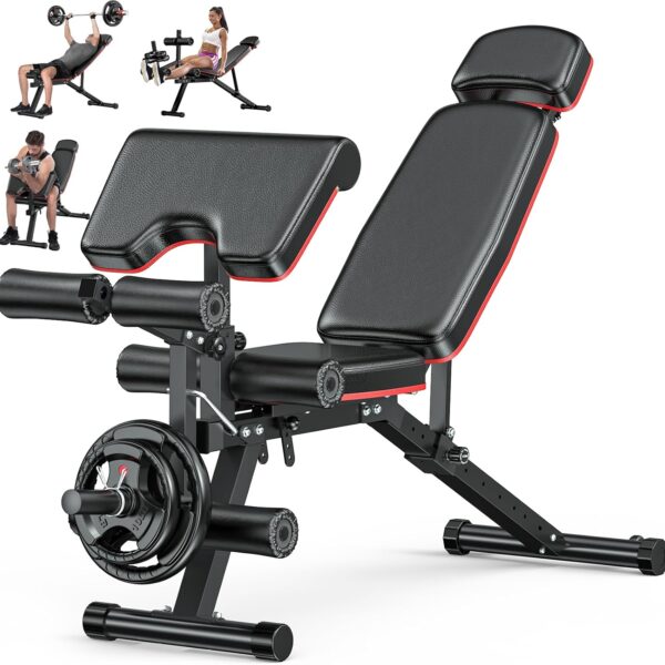 XDDIAS Workout Bench, Adjustable Weight Bench with Leg Extension and Leg Curl, Extended Headrest, 900LBS Preacher Curl Bench Incline Decline Flat Workout Bench for Home Gym Full Body Exercise