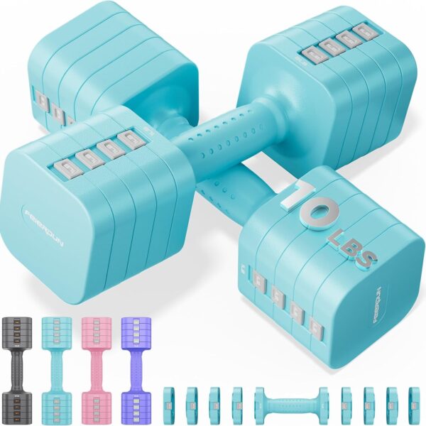 FEIERDUN 5-in-1 Adjustable Dumbbell Set of 2, 12LBS/20LBS Hand Weights for Women, Men, 1s-Adjust Dual-Stable Dumbbell Set for Women Home Gym & Outdoor