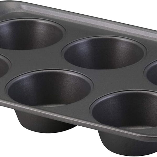 Rachael Ray Yum-o! Nonstick Bakeware Oven Lovin Cups Muffin Pan, 6-Cup, Gray with Orange Handles