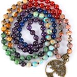 Bivei 7 Chakra 108 Mala Beads Bracelet Real Gemstone Yoga Meditation Hand Knotted Mala Prayer Bead Necklace