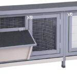 PawHut Wooden Rabbit Hutch Bunny Hutch Cage Guinea Pig with Waterproof Roof, No Leak Tray and Feeding Trough, Indoor/Outdoor, Gray