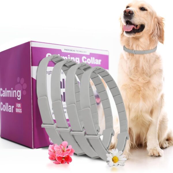 Calming Collar for Dogs 4 Packs, Dog Calming Collar, 100% Natural Essential Oil & Pheromone Formula, Reduces Anxiety & Stress for 90 Days, Waterproof Design, Long-Lasting Polymer Release Technology