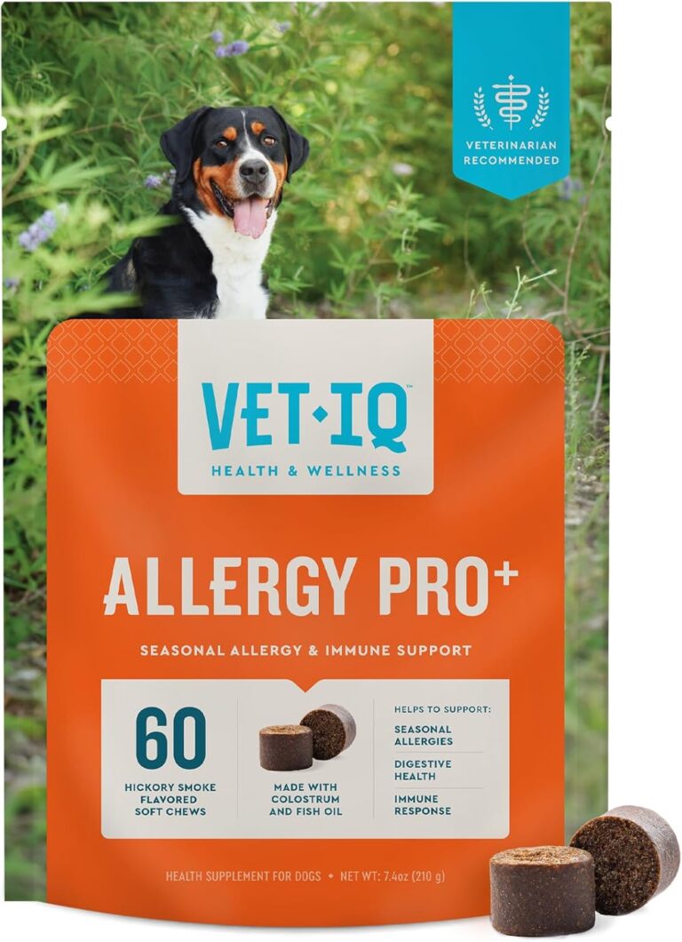 VetIQ Allergy Pro+ Soft Chews for Dogs, Dog Allergy Chews, Seasonal Support, Colostrum, Astragalus Root, Sporevia, Hickory Smoke Flavor, 60 Count