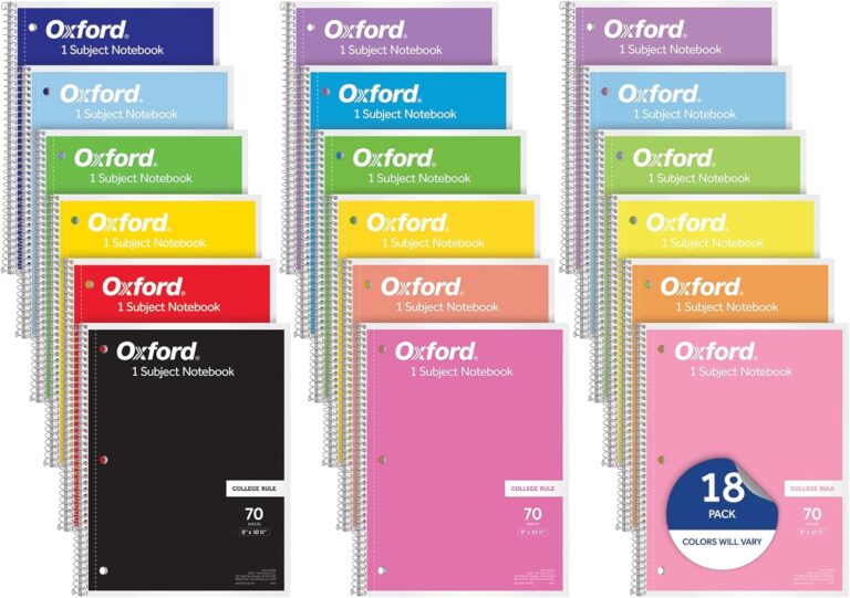 Oxford Spiral Notebooks, 18 Count Bulk Pack, 1 Subject, College Ruled Notebooks for School, 8 x 10.5 Inches, 70 Sheets, Assorted Colors, Back to School Supplies (65206)