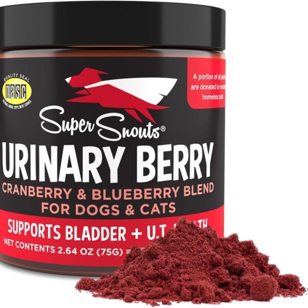 Super Snouts Urinary Berry Urinary Tract Supplements for Dogs & Cats, Made in USA, US & Canadian Blueberry & Cranberry Powder, UTI, Kidney Health Support, Bladder Support for Dogs (2.64 oz)