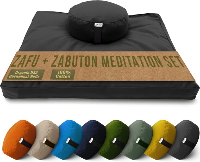 Bean Products Meditation Cushion Mat Set - Zafu Floor Pillow Organic Buckwheat Pillow + Cotton Filled Zabuton Prayer Pad - Meditation Pillow Yoga Knee Pad - Made in USA - 14" Round or 18" Oval