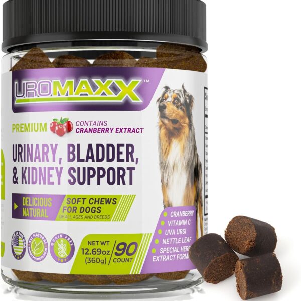 Dog Urinary Tract Infection Treatment, Bladder & Kidney Support for Dogs, Powerful Pet Care, Natural Soft Chews with Cranberry & Glucosamine, Made in The USA, Chicken Flavor, 90 Count, 1 Pack