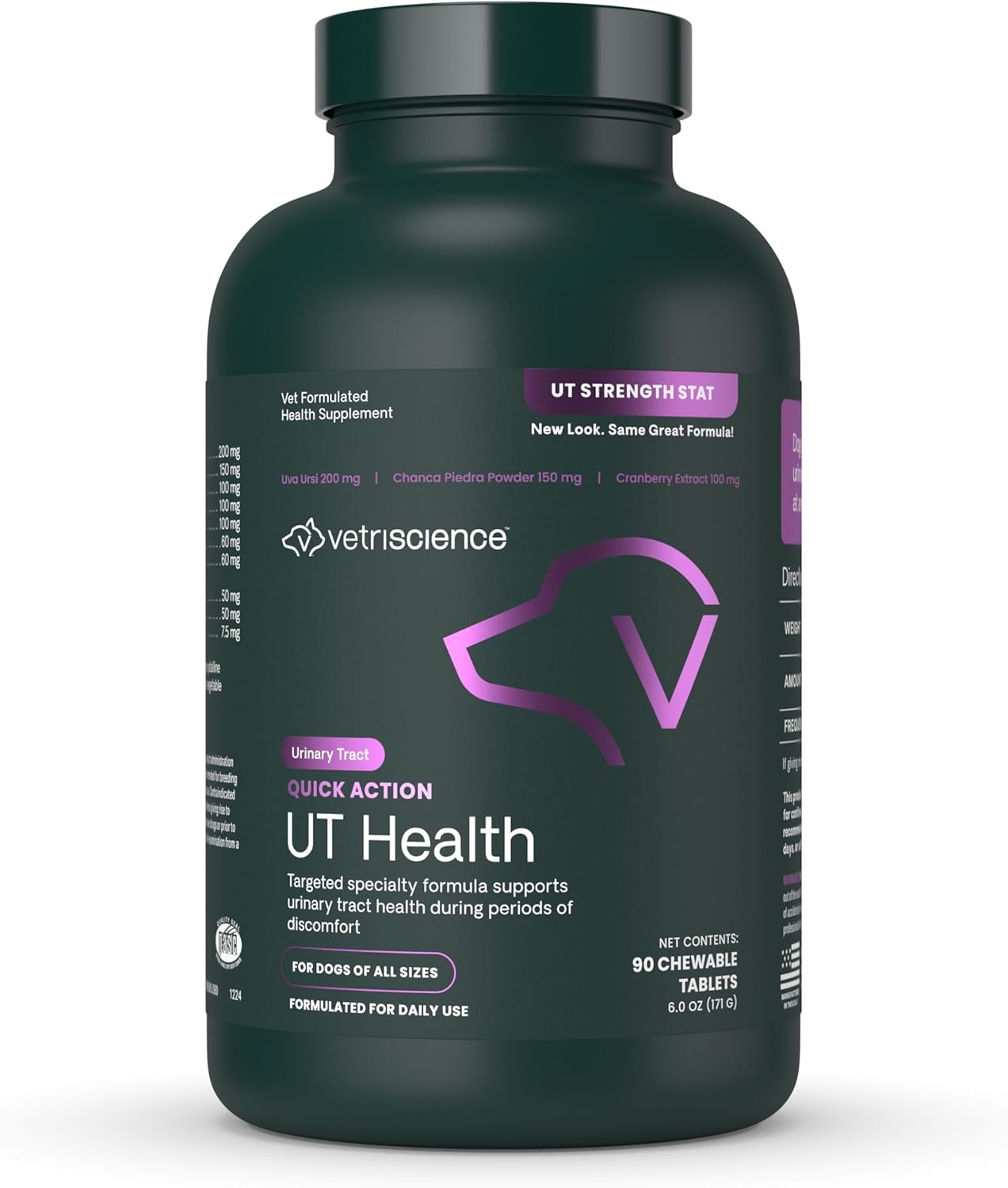 VetriScience Quick Action UT Health Chewable Tablets, UT Strength STAT Supplement for Dogs, Cranberry, Uva Ursi, and Chanca Piedra to Soothe Urinary Tract Discomfort, Smoke, 90 Count VetriScience Quick Action UT Health Chewable Tablets, UT Strength STAT Supplement for Dogs, Cranberry, Uva Ursi, and Chanca Piedra to Soothe Urinary Tract Discomfort, Smoke, 90 Count