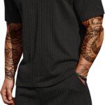 COOFANDY Men's 2 Pieces Outfits Casual Quarter Zip Polo Shirt and Shorts Set Athletic Jogging Summer Tracksuit