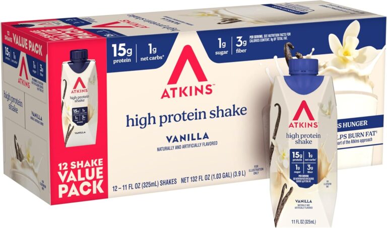 Atkins Vanilla High Protein Shake, 15g Protein, Low Glycemic, Low Carb and Low Sugar Protein Shakes, Keto Friendly Ready to Drink Shakes, 12 Vanilla Flavored Protein Shakes