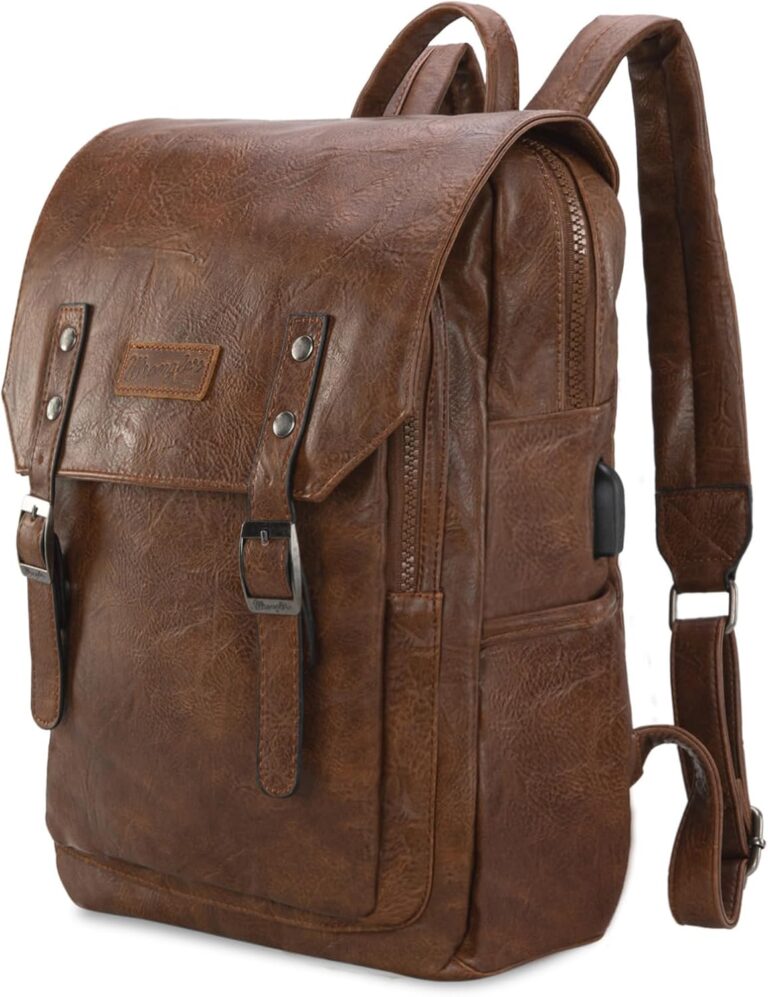 Montana West  Wrangler Backpack for Women Men Backpack Purse for Work Business Unisex Stylish Vegan Leather Dark Brown Backpack
