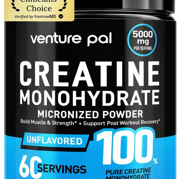 Venture Pal 100% Pure Micronized Creatine Monohydrate Powder, Unflavored Creatine for Women & Men, Vegan, Keto, Gluten Free, 5 g (5000mg) per Serving, Creatina Monohidratada en Polvo