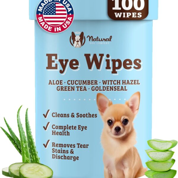 Natural Dog Eye Wipes for Dogs -100 Ct- Soothing Dog Eye Wipes with Natural, Non-Irritating Ingredients Green Tea & Goldenseal, Effective Dog Tear Stain Remover Wipe & Dog Eye Gunk Remover Wipe, Vegan