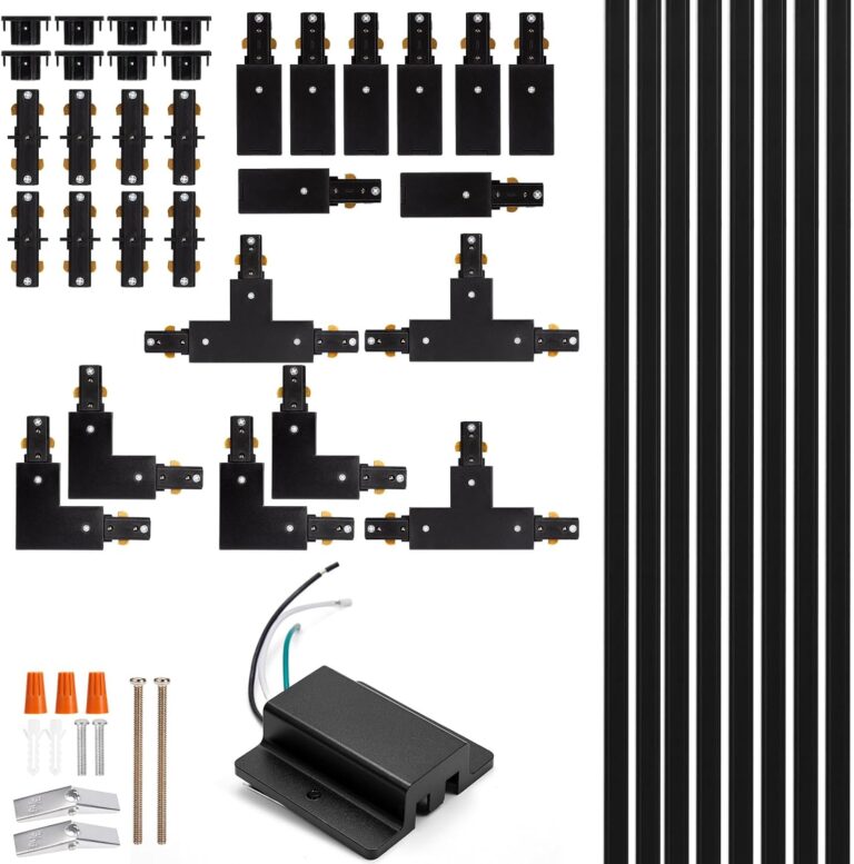 H Track Lighting Rails Kit - iCreating 26ft Black Track Light Track 3 Wire with Floating Canopy Connector, I and L Connectors for Single Circuit H Type LED Track Lighting Heads Fixtures