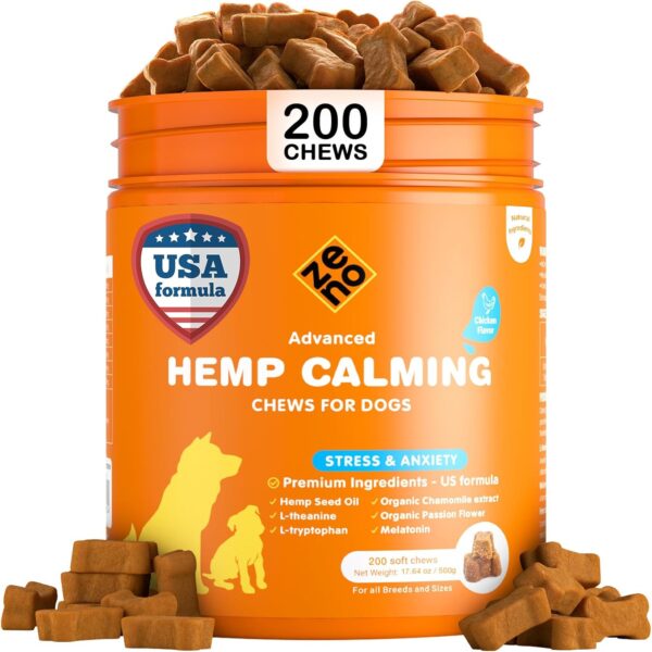 ZENO Hemp Calming Chews for Dogs Anxiety 200 pcs - Chicken Flavored - Anxiety Relief - Calming Chews Treats - Melatonin for Dogs - for Stress, Travel, Check-up, Barking or Grooming