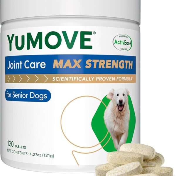 YuMOVE Hip & Joint Supplement for Senior Dogs with Max Strength Glucosamine Chondroitin, Omega 3, Hyaluronic Acid, Green Lipped Mussel, & Fish Oil for Dogs - 120 Chewable Tablets