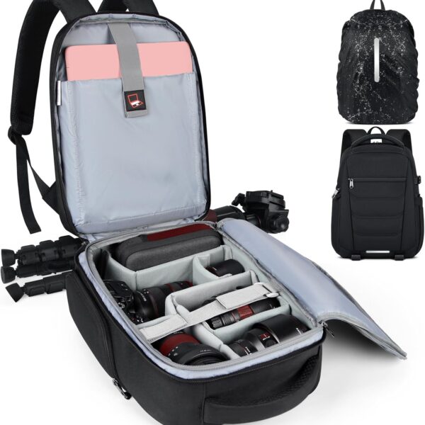SDYSM Camera Bag Backpack Professional for DSLR SLR Mirrorless Camera Waterproof Laptop Back Pack 14 Inch with Rain Cover Anti Theft Travel Case Large Capacity Photography Backpack Black | Professional, for DSLR, SLR, Mirrorless Camera, Waterproof, Laptop Back Pack