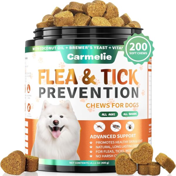 Flea and Tick Prevention for Dogs - 200 Soft Chewables Natural Dog Flea and Tick Support - Oral Flea Supplement for All Breeds & Size Dogs, Puppy Flea Protection - Duck Flavor