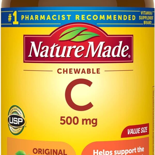 Nature Made Chewable Vitamin C 500 mg, Dietary Vitamin C Supplement for Immune Support, 150 Tablets, 150 Day Supply