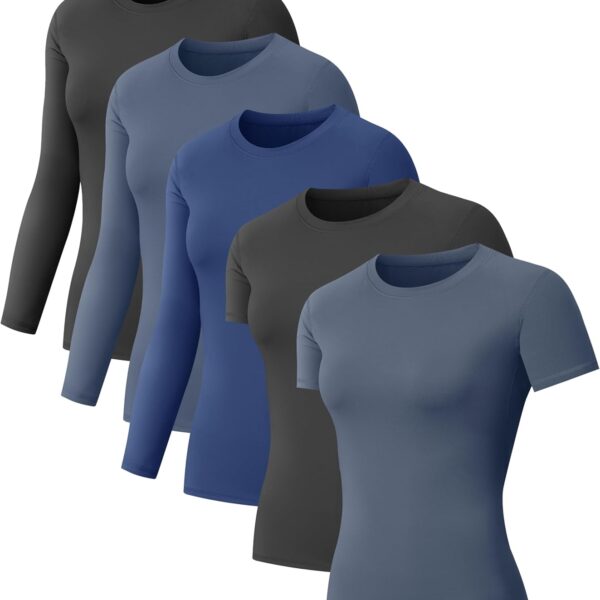 5-Pack Women's Compression Shirts Long & Short Sleeve Workout Tops Athletic Baselayer Quick Dry Gym Yoga Running T-Shirt