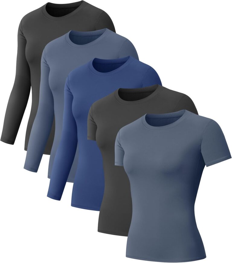 5-Pack Women's Compression Shirts Long & Short Sleeve Workout Tops Athletic Baselayer Quick Dry Gym Yoga Running T-Shirt