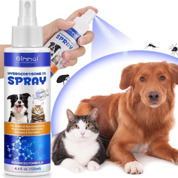 Specifically Formulated Hydrocortisone Spray for Dogs, Cats 120ML, Itch Relief Spray,Hot Spot Treatment for Dogs,Rapidly Alleviate Dry Itchy Skin,Skin Allergies,Dermatitis,Reduces Topical Inflammation