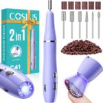 COSLUS Cordless Nail Drill Electric: 2-in-1 Nail File with Flash Cure for Acrylic Gel Dip Powder Nails, Stepless Control for Beginner Home DIY, Portable for Travel, Professional Pedicure Manicure Kit
