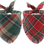 2PCS Christmas Dog Bandanas Plaid Two-Sided with Tassels,Holiday Scarf,Stylish Triangle Dog Outfit for Boy and Girl,Winter Christmas Classic Red-Green Plaid Pet Scarf for Medium to Large Dogs